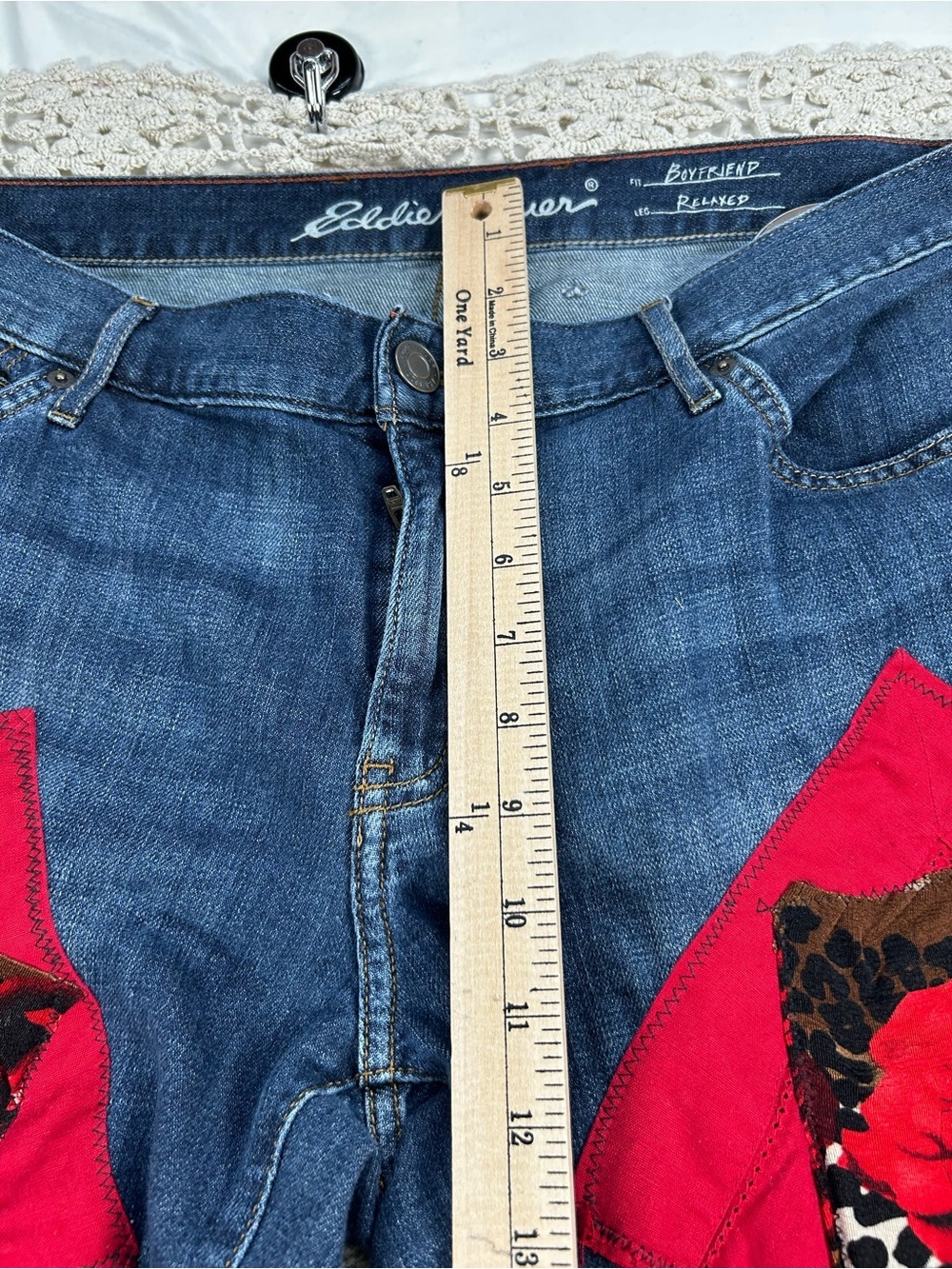 You Are Loved Bohemian Patchwork Jeans | Handmade Wearable Art | 14 - Picture 12 of 16